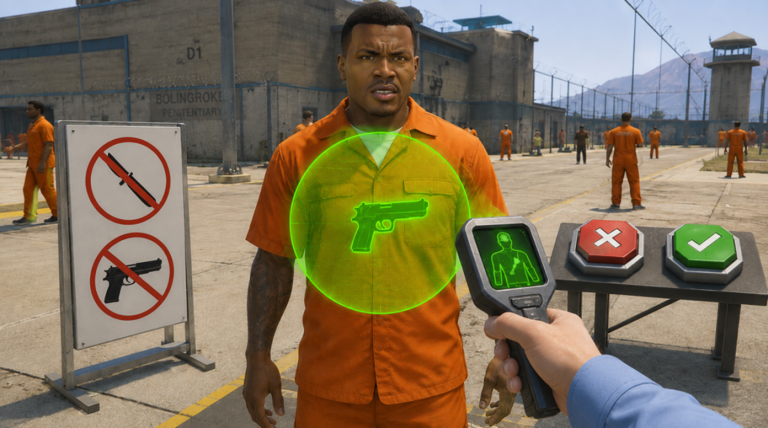 Official Secure the Prison media showing an inmate inside a green scan field